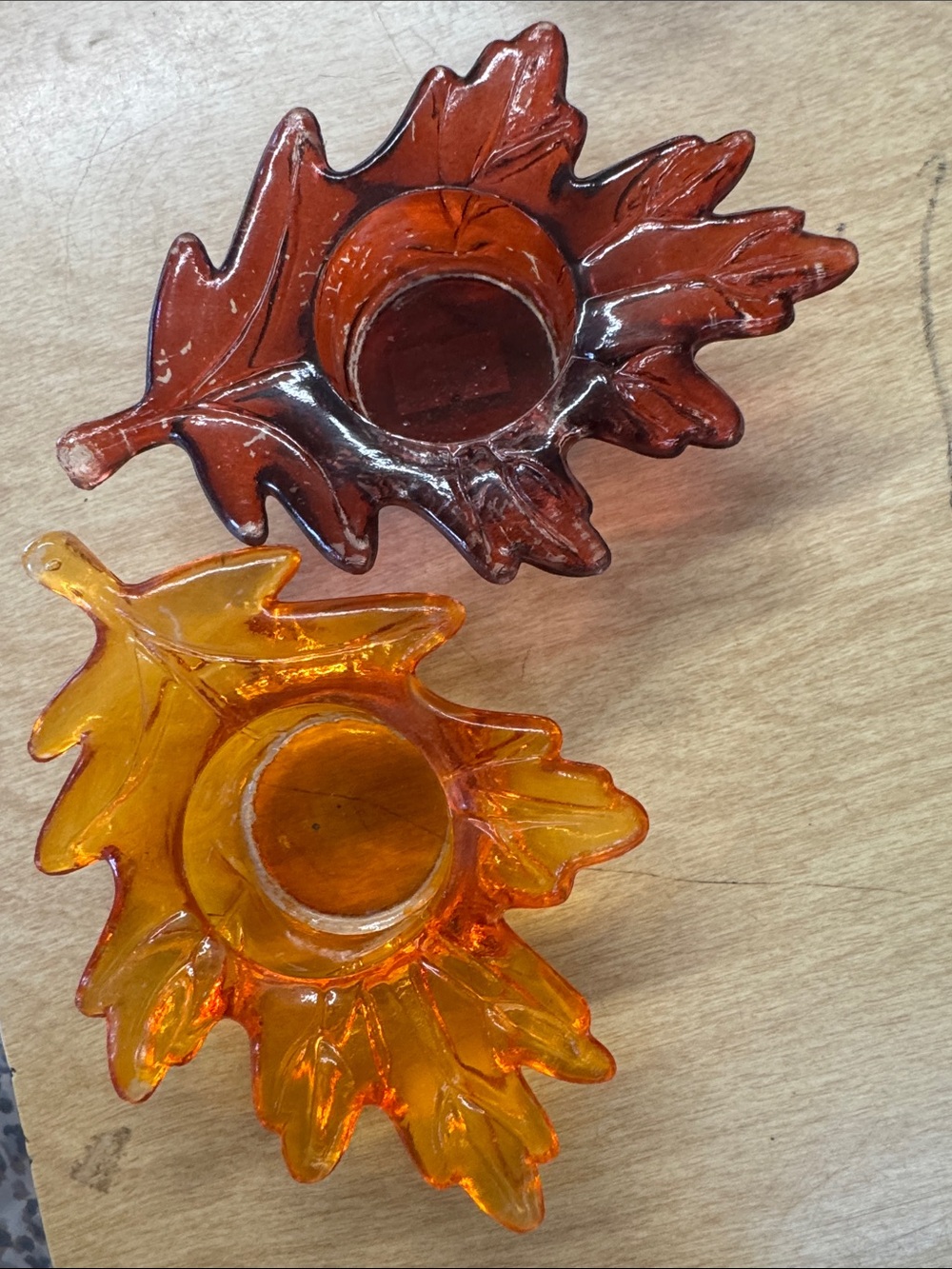 Handblown Glass Leaf Tealight Holders — Amber & Brown